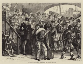 Landing van Franse vluchtelingen bij London Bridge